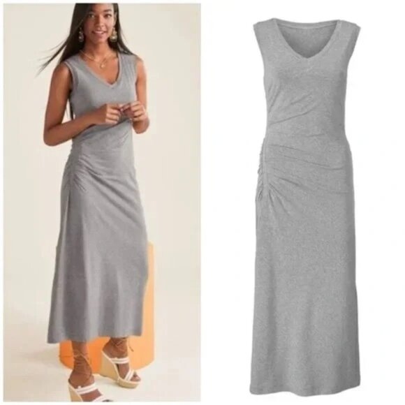 Cabi 5618 Breeze Dress gray maxi ruched small - Picture 1 of 11